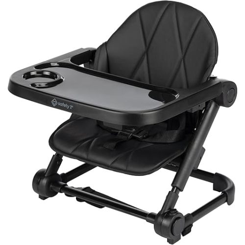 Safety 1st Moly Travel Feeding Booster Seat – Compact, Lightweight, Folds Flat, 3-Height Positions, Adjustable Tray, Carry Strap, Easy-to-Clean Design for Baby and Toddler Mealtimes - Tinted Graphite