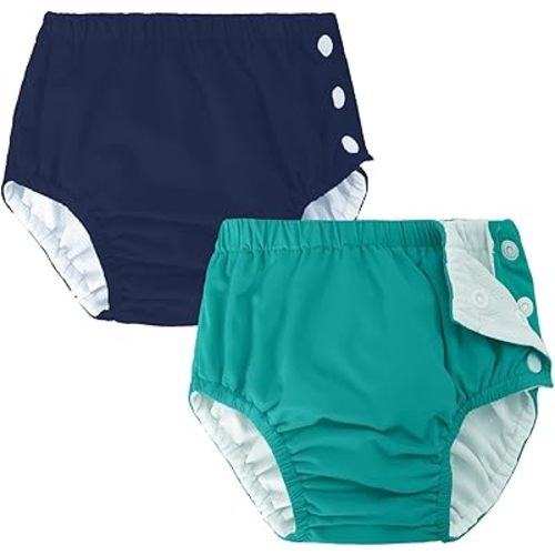 2 Pack Baby Newborn Reusable Swim Diapers Washable Toddler Unisex Swim Diaper Infant Swimming Diapers Green& Navy, 3-6 Months