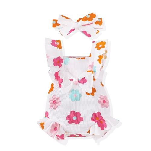 Renotemy Preemie Newborn Baby Girl Clothes Infant Cotton Linen Romper Ruffle Sleeve Jumpsuit Spring Summer Outfits for Girls