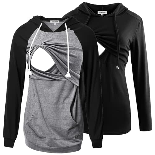 GINKANA Women's Nursing Hoodie Sweatshirt Long Sleeves Breastfeeding Maternity Tops Casual Clothes