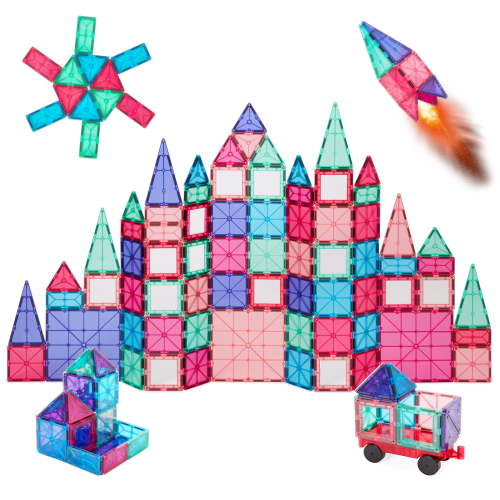 Best Choice Products, 110-Piece Kids Magnetic Tiles Set, STEM Educational Building Blocks, Pink