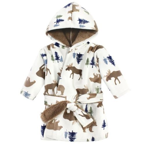 Hudson Baby Infant Boy Mink with Faux Fur Lining Pool and Beach Robe Cover-ups, Moose Bear
