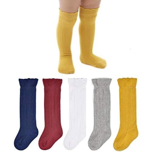 EPEIUS Baby Knee High Socks - Baby Girls Seamless Tube Ruffled Stockings Cotton Long Socks Over the Knee Sox 0-6 Years