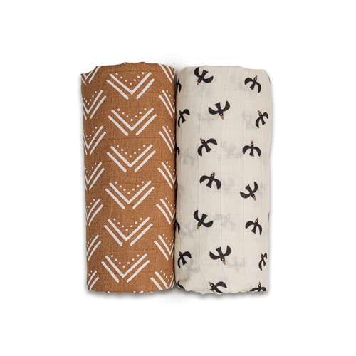 lulujo Baby Swaddle Blankets | Unisex Softest Breathable Cotton Muslin Swaddle Blanket Set | Neutral Receiving Blanket for Girls & Boys | 40in x 40in | Mudcloth & Blackbirds | 2-Count