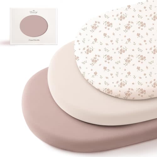 Konssy 3 Pack Stretchy Bassinet Sheets for Baby Girls and Boys, 32"x16" | Silky-Soft & Breathable, Bassinet Mattress Sheet, Compatible with Halo Bassinest Swivel Sleeper, Graco, Snoo (Blossom)