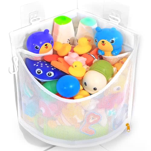 KPH Bath Toy Organizer, Large Capacity Corner Hanging with Mesh bath toy storage, Quick Drying