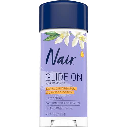 Nair Glide On Hair Remover Cream, 3.3 Oz Stick | Hand-Free Applicator, Bikini Line Hair Removal, Body Hair Removal, Argan Oil & Orange Blossom, Smooth, Radiant Skin