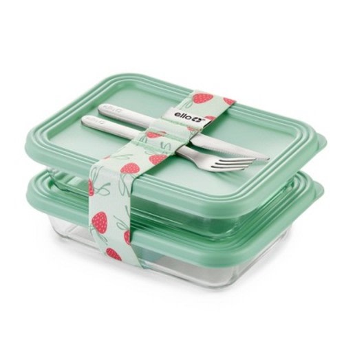 Ello Everyday 7pc Lunch Stack Food Storage Container Set Green Strawberries