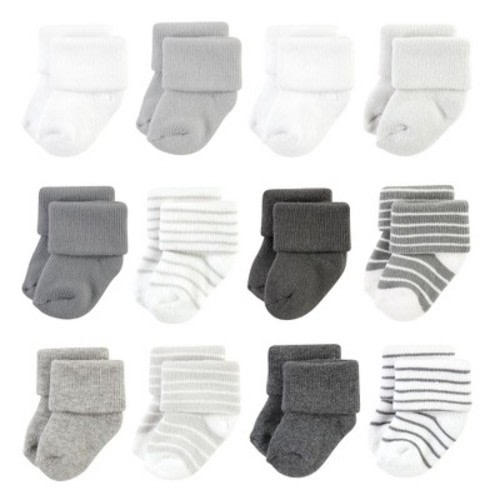 Hudson Baby Basics Infant Baby Cozy Terry Baby Sock 12-Pack, Cloudy Stripes, 0-6 Months