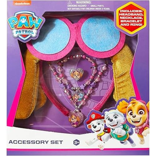 LUV HER Licensed PAW PATROL Headbands for Girls - Kids Jewelry - Dress Up Set All in one Giftable Box - Headband - Play Jewelry Set - 4pc (Toddler Headband, Necklace, Dress Up Bracelet, Ring) Ages 3+