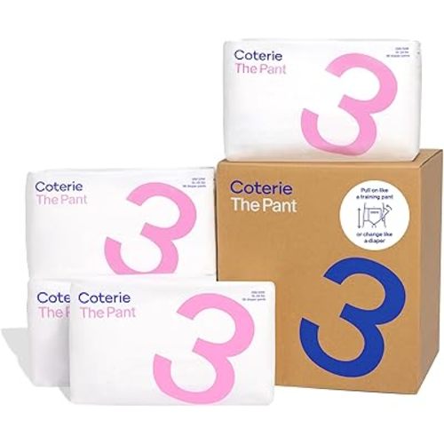 Coterie The Pant, Size 3, Pull Up Style Diapers for Sensitive Skin, Hypoallergenic, Super Absorbent Overnight Leak Protection, 12/24 M (14-24 lbs) 144 Count