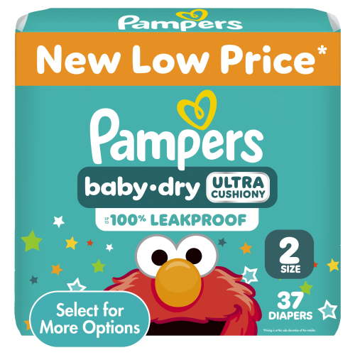 Pampers Baby Dry Diapers, Size 2 (10-22 lbs), 37 Count, Up to 100% leakproof disposable diaper