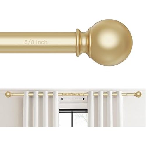 Gold Curtain Rods, Curtain Pole for Window 18 to 60 Inch(1.5-5 Feet), 5/8 Inch Decorative Drapery Pole, Gold Splicing Curtain Rod Set, Size: 18"-60", Brass Gold