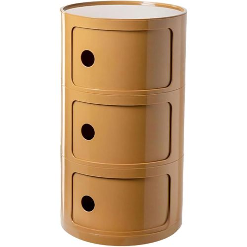 3 Tier Round Nightstand with Drawer, Ginger Yellow Round Side Table Small Plastic Storage End Table for Bedroom, Living Room, Bathroom