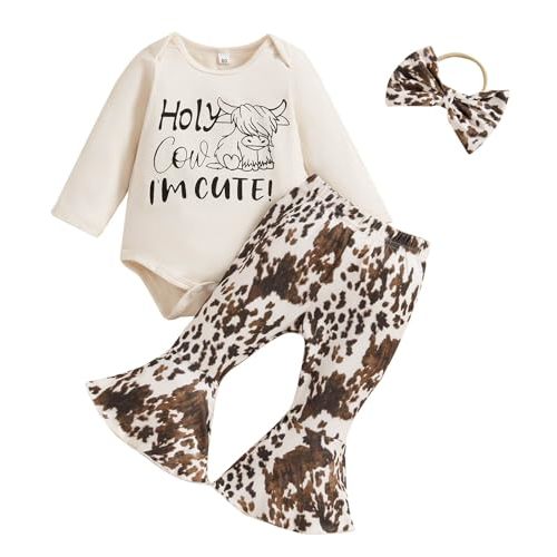 TheFound Infant Baby Girl Clothes Newborn Ruffle Long Sleeve Ribbed Romper Print Bell Bottom Toddler Baby Fall Winter Outfit