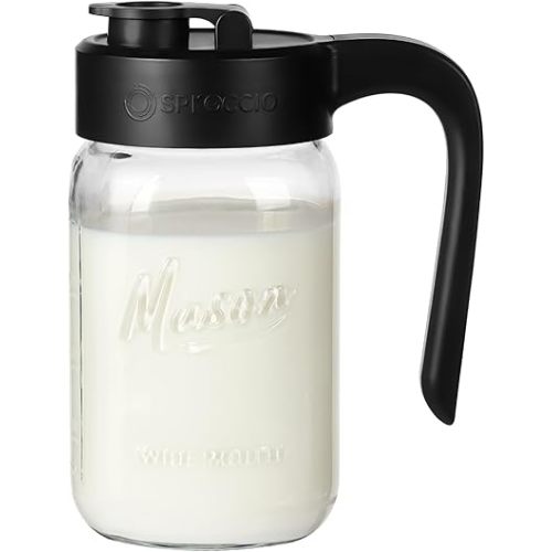 32 oz Glass Pitcher with Lid, 1 Quart Mason Jar Pitcher with Lid Airtight, Breast Milk Storage for Fridge, Ideal for Cold Brew Coffee, Iced Tea, Sun Tea, Juices