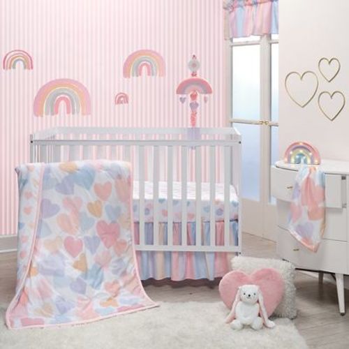 Bedtime Originals Rainbow Hearts Pink/purple 3-piece Baby Crib Bedding Set