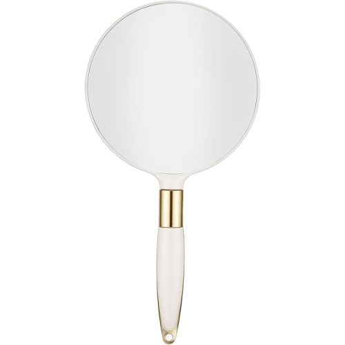 Round Hand Held Mirror, White Handheld Mirror 4.7W X 9.4 L inchs Handle Makeup Mirrors for Women
