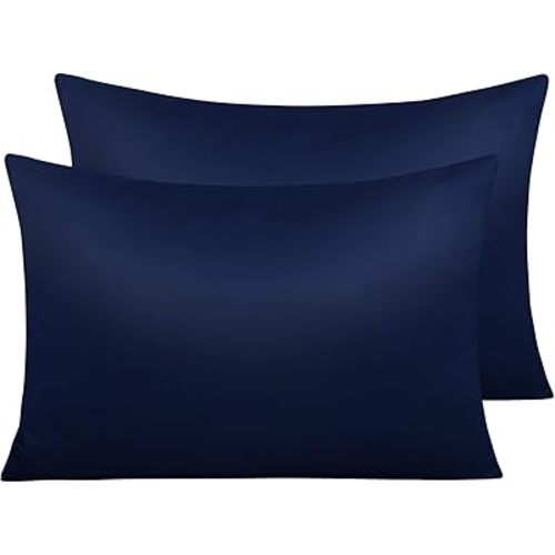 NTBAY Zippered Satin Pillow Cases for Hair and Skin, Luxury Queen Hidden Zipper Pillowcases Set of 2, 20x30 Inches, Navy Blue