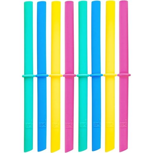Elk and Friends Adult & Kid's Reusable Silicone Straws with Stopper for 8oz & 10oz Mason Jars or Tumblers, Pack of 8 Colorful Straws 6.3"