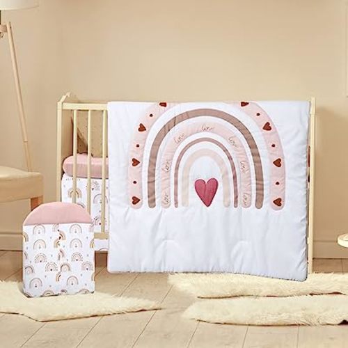Rtteri 4 Pieces Baby Crib Bedding Set, Nursery Bedding Standard Size Soft Baby Bedding Set Including Crib Skirt, Blanket, Sheet and Diaper Stacker for Girls and Boys(Boho)