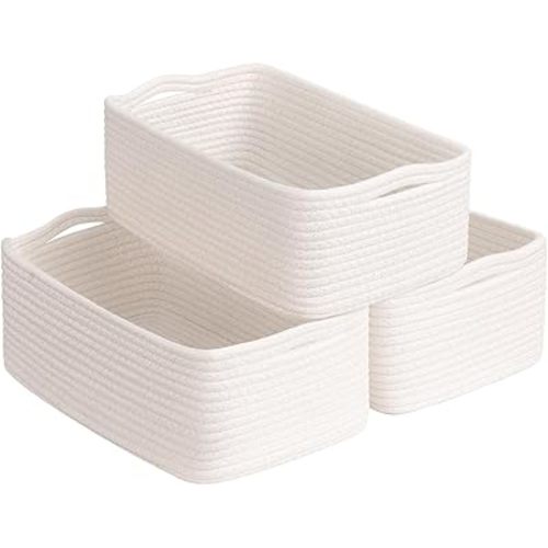 Goodpick Baskets for Shelves, Storage Basket for Organizing, Storage Bins, Toy Box, Wicker Basket for Organization 3 Pack, White, 11 x 7 x 4.5 in