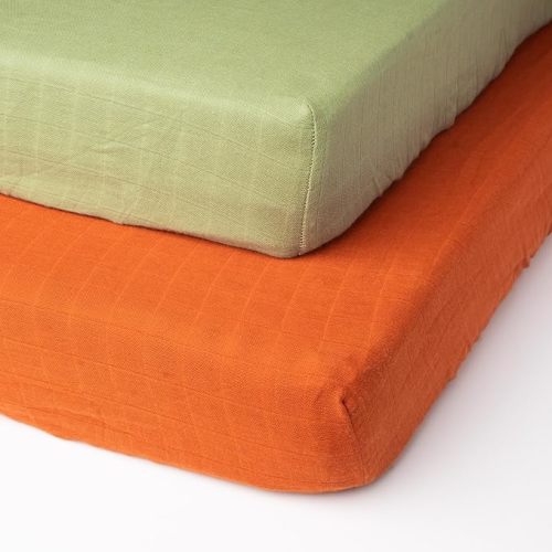 Salt Earth 100% Organic Cotton Muslin Standard Fitted Crib Sheet for Boys, Girls & Toddlers – 52"x28", 2 Pack Soft Breathable Natural Cotton Mattress Bed Sheets, Neutral Crib Sheet (Green & Rust)