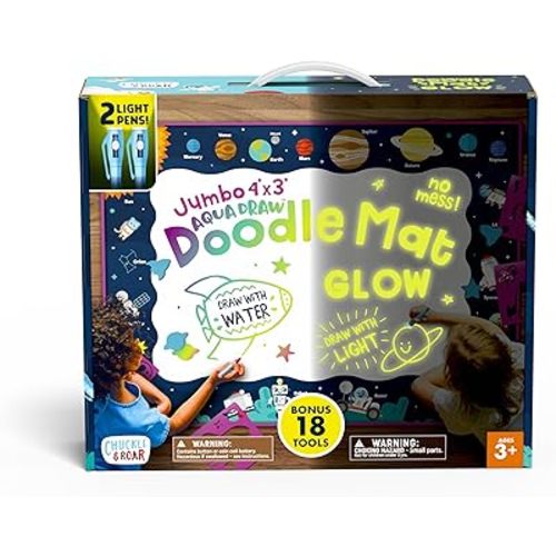 Chuckle & Roar - Aqua Draw Doodle Mat Glow - Water Color Magic Mat - Erase by Letting Mat Dry - Easy Play Anywhere - Ages 3 and Up