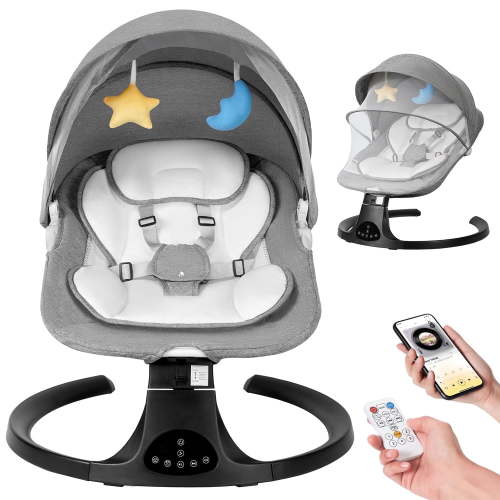Baby Swing for Infants 0-18 Months, Portable Electric Baby Bouncer with Bluetooth & 10 Lullabies, 5 Adjustable Speeds, Gray