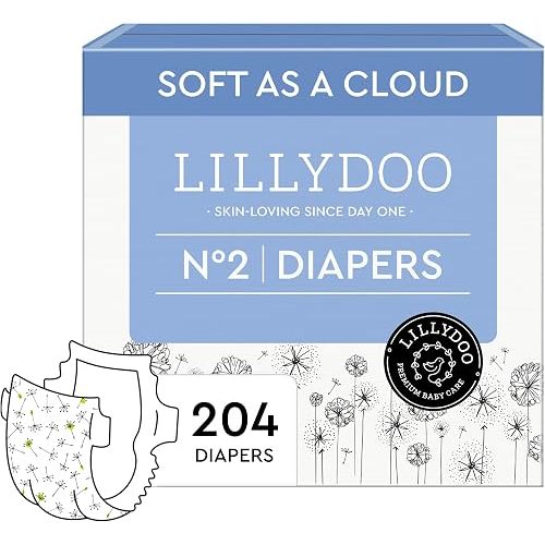 LILLYDOO Baby Diapers, Size 2 (9+ lbs), 102 Count, Hypoallergenic & TCF