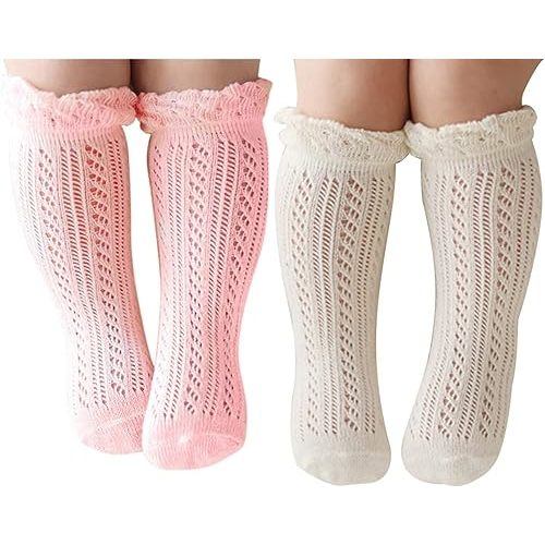 Baby Girls Knee High Socks Hollow Out Anti-skid Knitting Stockings Suitable for 0-2 Years Infants Toddlers