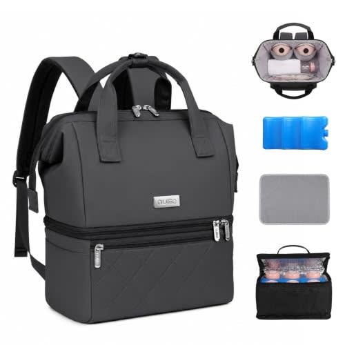 Nuliie Wearable Breast Pump Bag with Cooler Compartment, Grey | Cooling element, includes waterproof pad, insulated breast milk travel bag, cools bottles, perfect for work & travel
