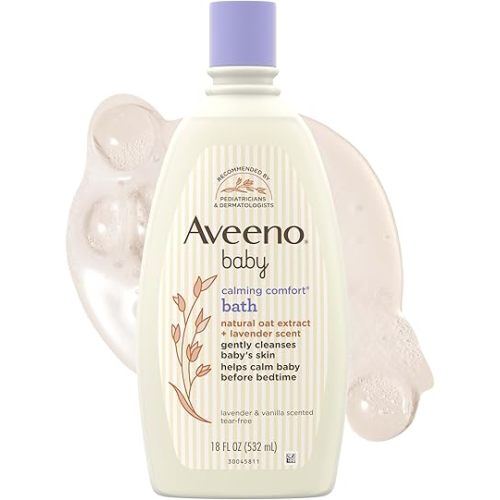 Aveeno Baby Nighttime Calming Comfort Bath, Baby Body Wash for Skin & Hair with Natural Oat Extract, Soothing Lavender & Vanilla Scent, Tear-Free Formula, No Added Parabens & Phthalates, 18 Fl Oz