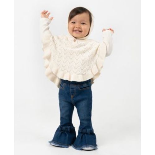 Baby Girls 3-Piece Hooded Poncho, Bodysuit and Denim Leggings Set