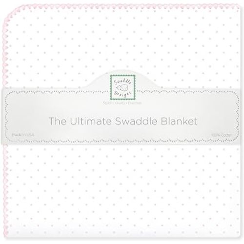 SwaddleDesigns Large Receiving Blanket, Ultimate Swaddle for Baby Boys, Girls, Softest US Cotton Flannel, Best Shower Gift, MADE in USA, Pastel Pink Polka Dots, Mom’s Choice Winner,Pastel Pink, White With Pastel Pink Trim,42" x 42",SD-001PP