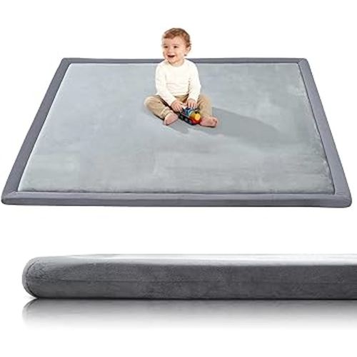 Baby Play Mat for Floor,1.3" Thick 47x47 Play Mat for Playpen,Tummy Time Foam Mats,Plush Soft Padded Playmate for Babies 6-12 Months Crawling,Non-Slip Nursery Rug for Toddler Kids Playroom(Grey)