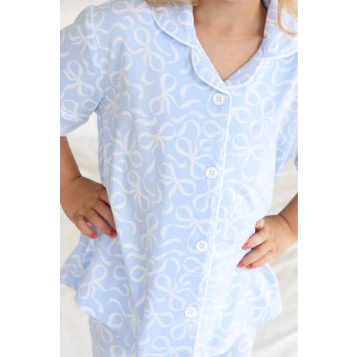 Girl's Two Piece Flare Lounge Set | Blue-tiful Bows
