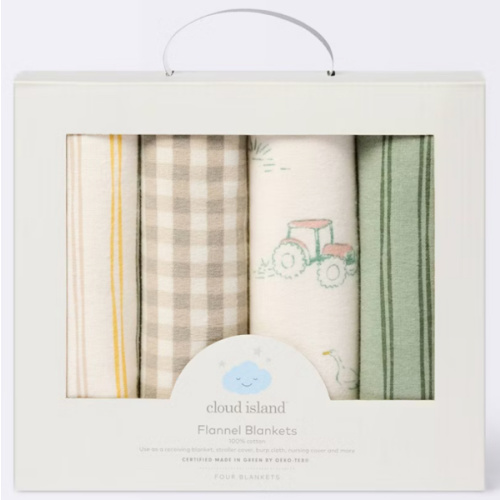 Flannel Baby Blankets - Farm Friends - 4pk - Cloud Island™: Cotton, 30" x 30", Animal Prints, Farm and Country Theme