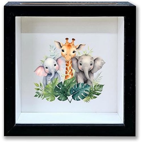 Children Saving Money Shadow Box Frame, Kids Piggy Bank Box with Slot, Jungle Animals Themed Keepsake Memory Box, Fund Money Box Birthday Gifts for Boys Girls, Decorative Wooden Money Bank Box -22