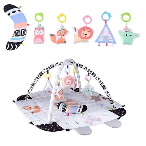 Deluxe Baby Gym Play Mat, 5-in-1 Mommy Time Mat and Activity Gym, Washable Ball Pool, Baby Play Mat with 6 Removable Toys for Sensory Exploration and Motor Skill Development with 30 Ocean Balls