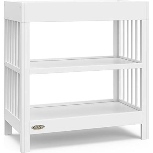 Graco Teddi Changing Table with Water-Resistant Changing Pad (White) - GREENGUARD Gold Certified, Includes Bonus Water-Resistant Changing Pad with Safety Strap, 2 Shelves, Easy-to-Match
