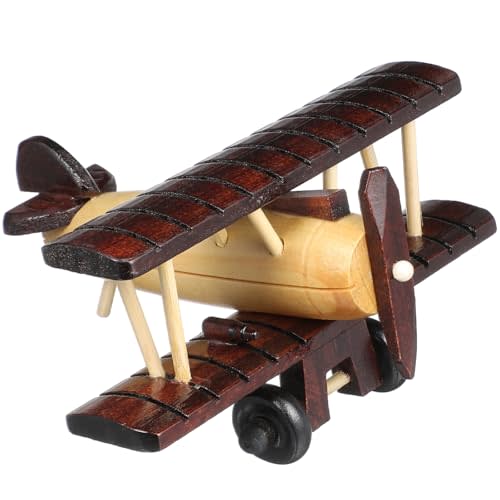 DECHOUS Wooden Vintage Airplane, Small Wooden Airplane Toy, 6x5.5x3 Inch Wood Plane Model Biplane Ornament Wood Plane Nursery Decor for Kids Room Home Table