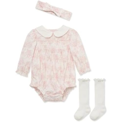 Little Me Clothes for Baby Girls' Woven Bubble Romper, Matching Headband, and Socks Set