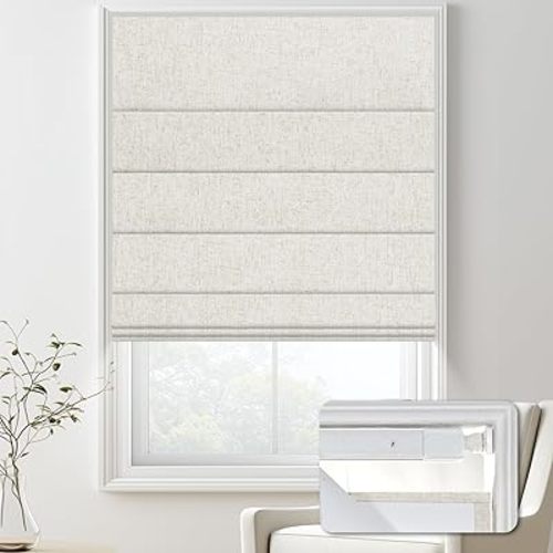 No Drill Blackout Roman Shades for Indoor Windows,Cordless Roman Blinds,Linen No Tools Window Shades,Easy to Install Window Blinds for Home Bedroom,Blackout-Linen Beige 46" W x 64" H