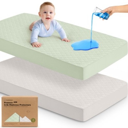 Mavy Protect+ Waterproof Crib Mattress Protector Covers, Quilted Cotton Baby Mattress Topper, Toddler Crib Sheets