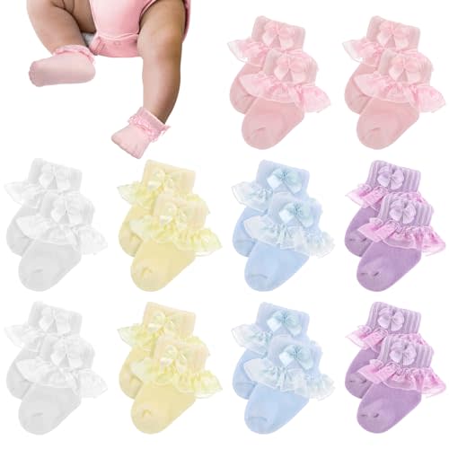 Twistover 10 Pairs Preemie Socks Ruffle Lace Ruffle Cotton Socks for Preemie Girls Boys