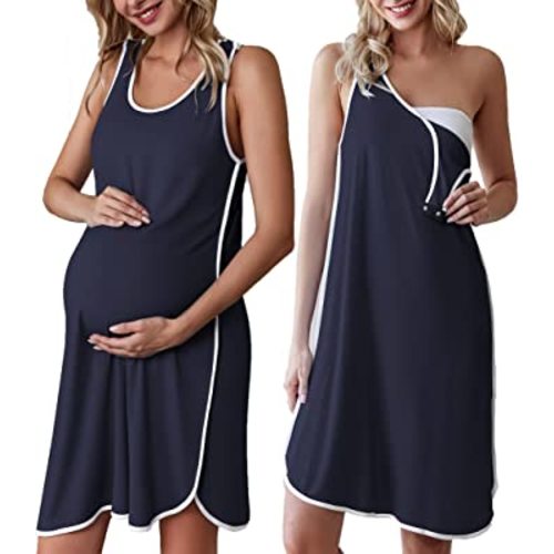 Ekouaer Labor and Delivery Gown for Hospital 3 in 1 Nursing Dress Sleeveless Maternity Snap Button Breastfeeding Nightgown