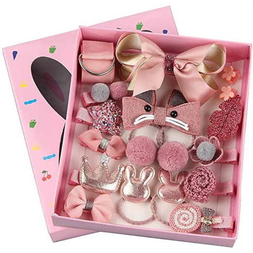 TELOLY 18 pieces Baby Girl's Hair Clips Cute Hair Bows Baby Elastic Hair Ties Hair Accessories Ponytail Holder Hairpins Set For Baby Girls Teens Toddlers, Assorted styles with gift box