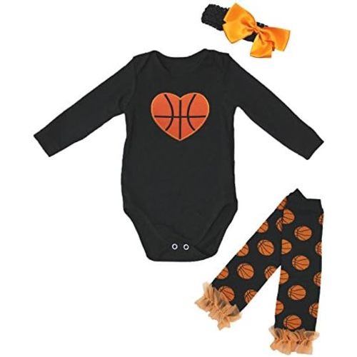 Petitebella Basketball Heart L/s Baby Bodysuit Leg Warmer Nb-18m