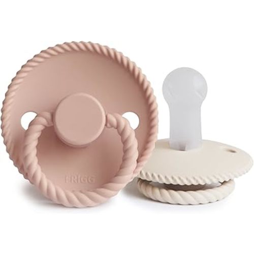Frigg Rope SilkySoft Silicone Baby Pacifier | Made in Denmark | BPA-Free (Blush/Cream, 6-18 Months)